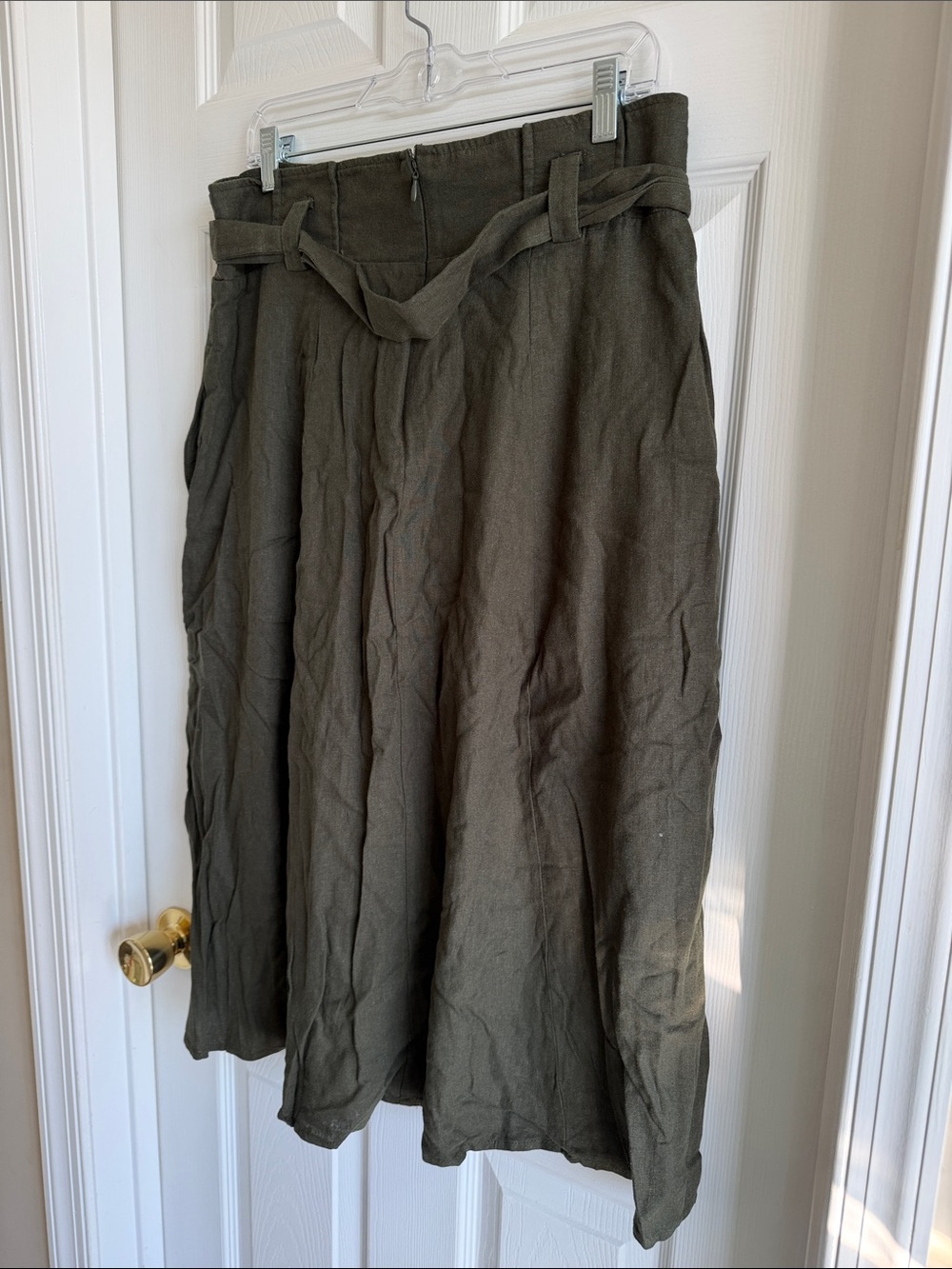 NWT New York & Company Olive Tie-Front A-Line Midi Skirt - Picture 8 of 8